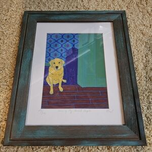 Vibrant Dog Illustration in Teal Frame